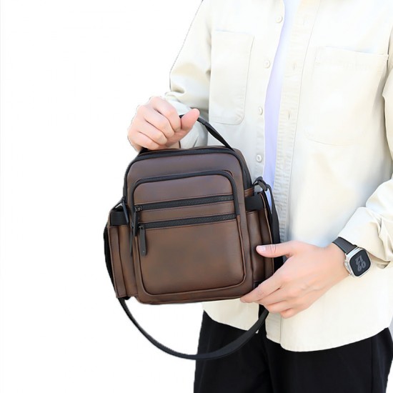 Men's bag with multi-functional design, leather cross-body bag for business and casual wear, trendy casual bag for men, large capacity men's shoulder bag for outdoor storage Fashion casual men's crossbody bag, Korean version cross-border single shoulder b